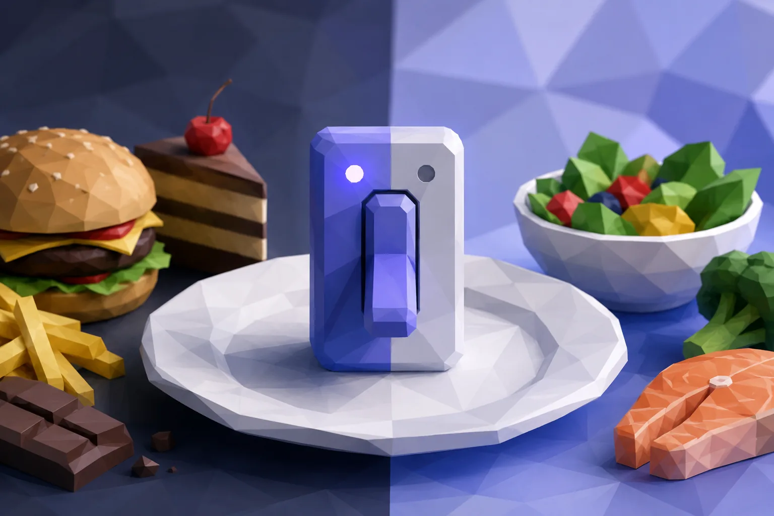 Low-poly light switch between all and nothing over a plate