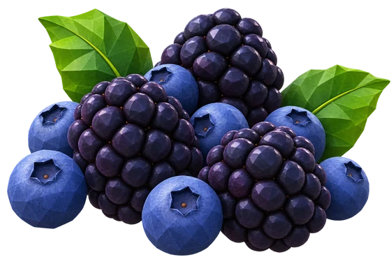 Low-poly blackberries and blueberries