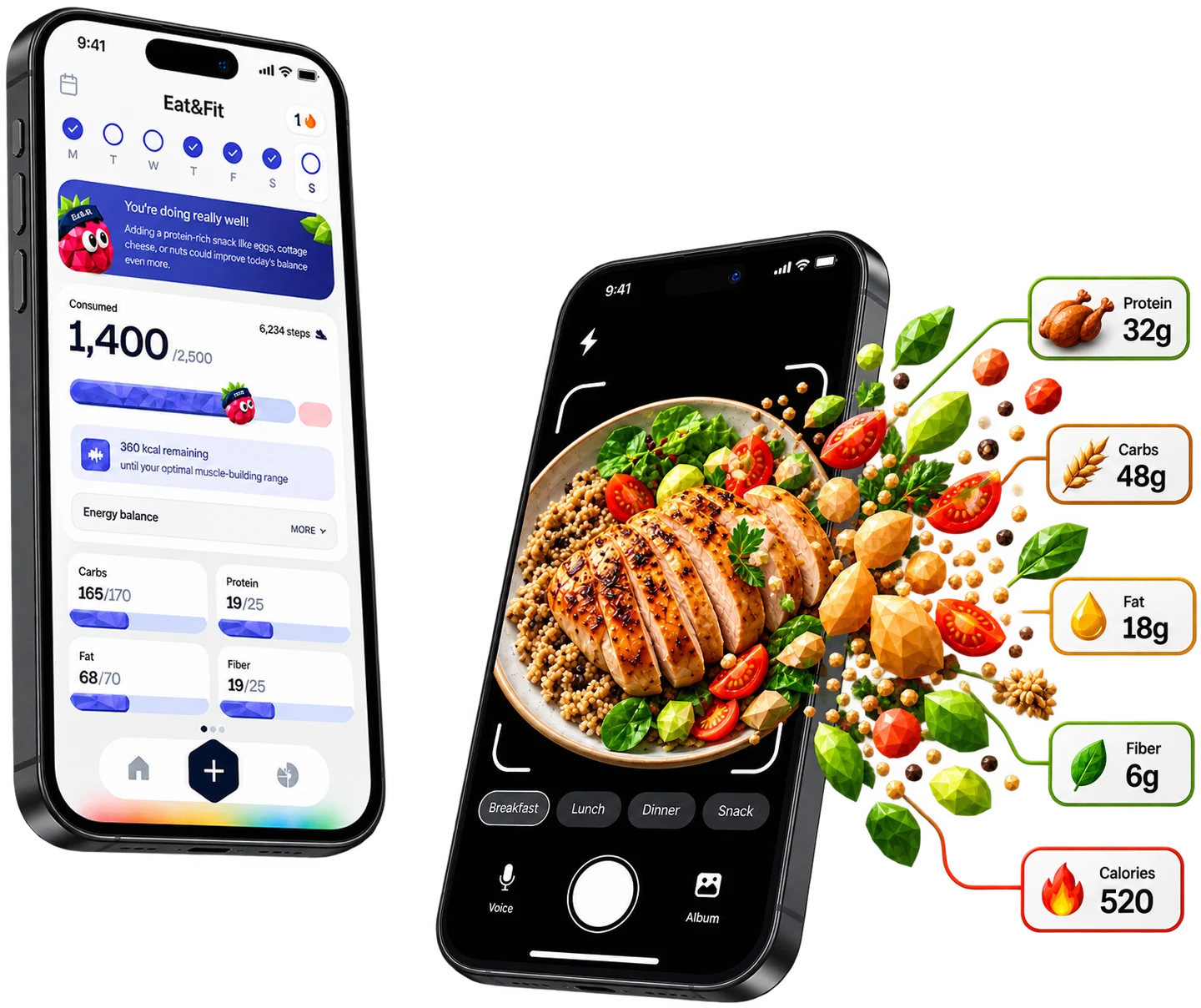 Eat'n'Fit — scan a meal and get calories, protein, carbs, fat, and fiber